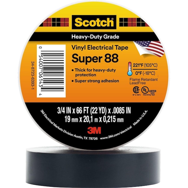 Electrical Tape, Super 88 Premium Vinyl Electrical Tape, 2"X36Yd